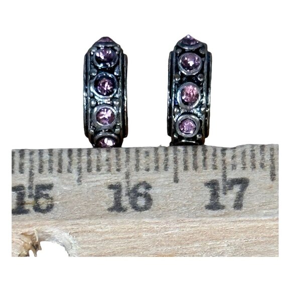 2 Pink Crystal Spacer Charms Sterling Silver EUC Gift Breast Cancer Awareness - Picture 6 of 7
